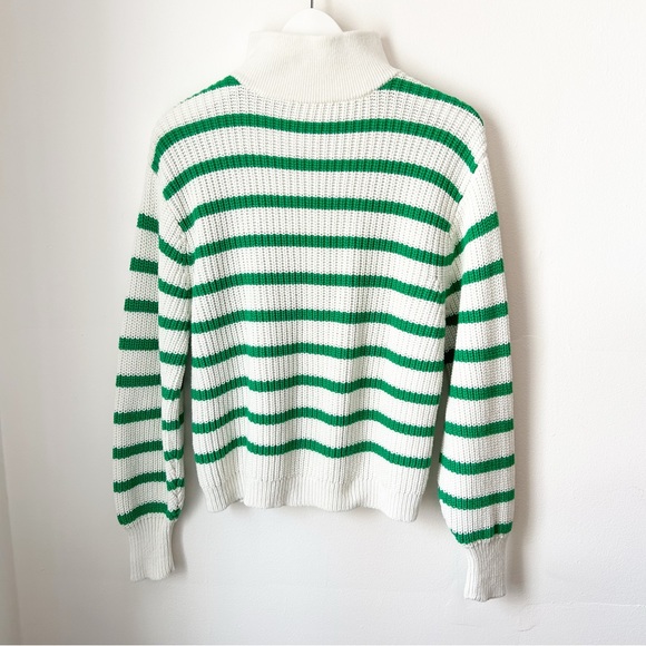 Sezane Kyam Sweater Ecru and Green Stripe Cotton Wool Blend - Size Medium - Picture 3 of 11